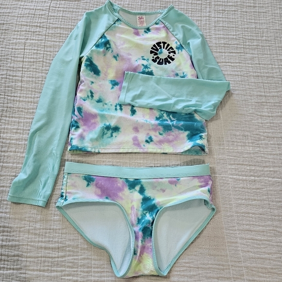 Justice Girls Long Sleeve Rashgaurd Swimsuit Set Size Medium - Picture 11 of 15